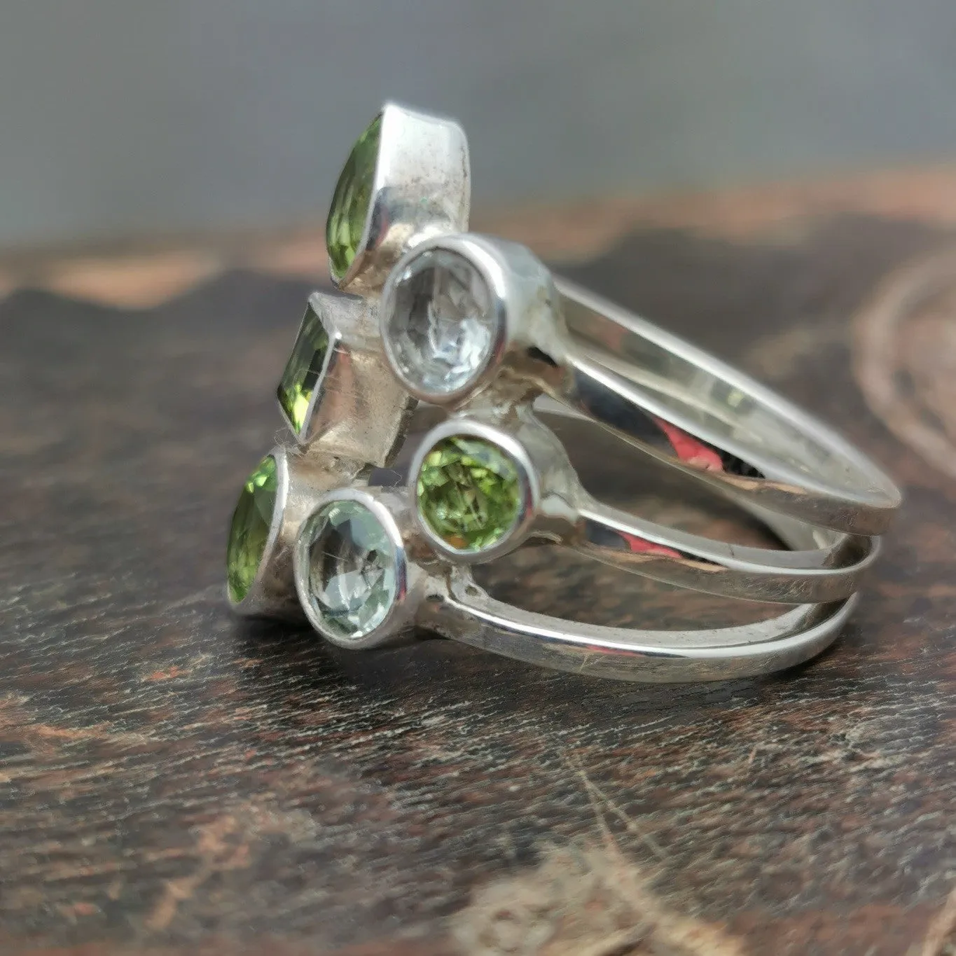Green Amethyst and Peridot Multi-Stone Sterling Silver Ring