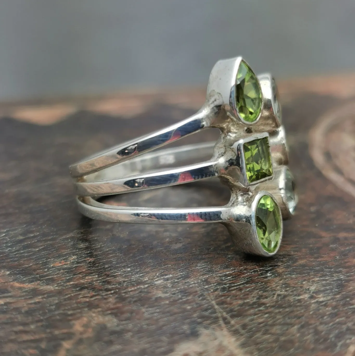 Green Amethyst and Peridot Multi-Stone Sterling Silver Ring