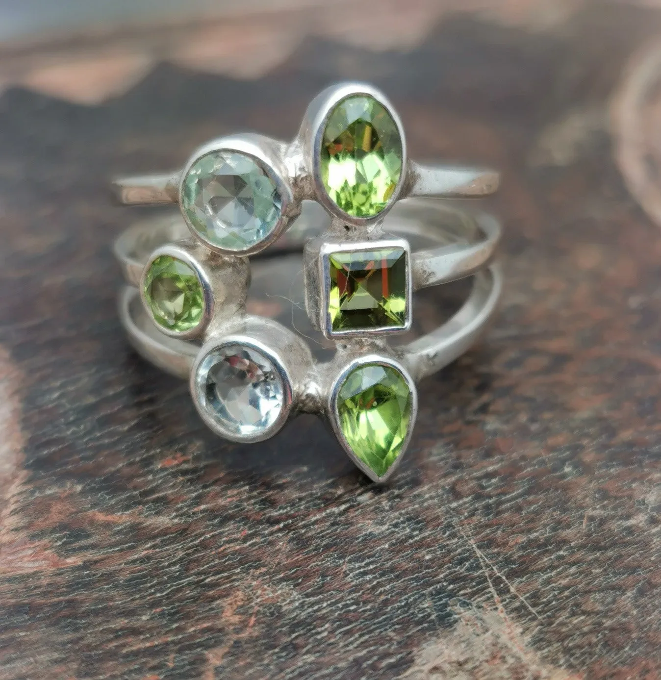 Green Amethyst and Peridot Multi-Stone Sterling Silver Ring