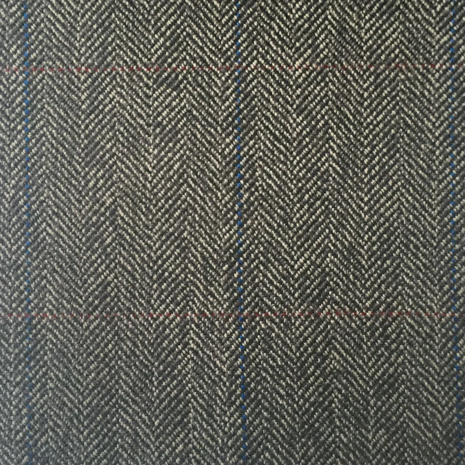 Grey Herringbone With Blue And Red Check Country Tweed Jacketing