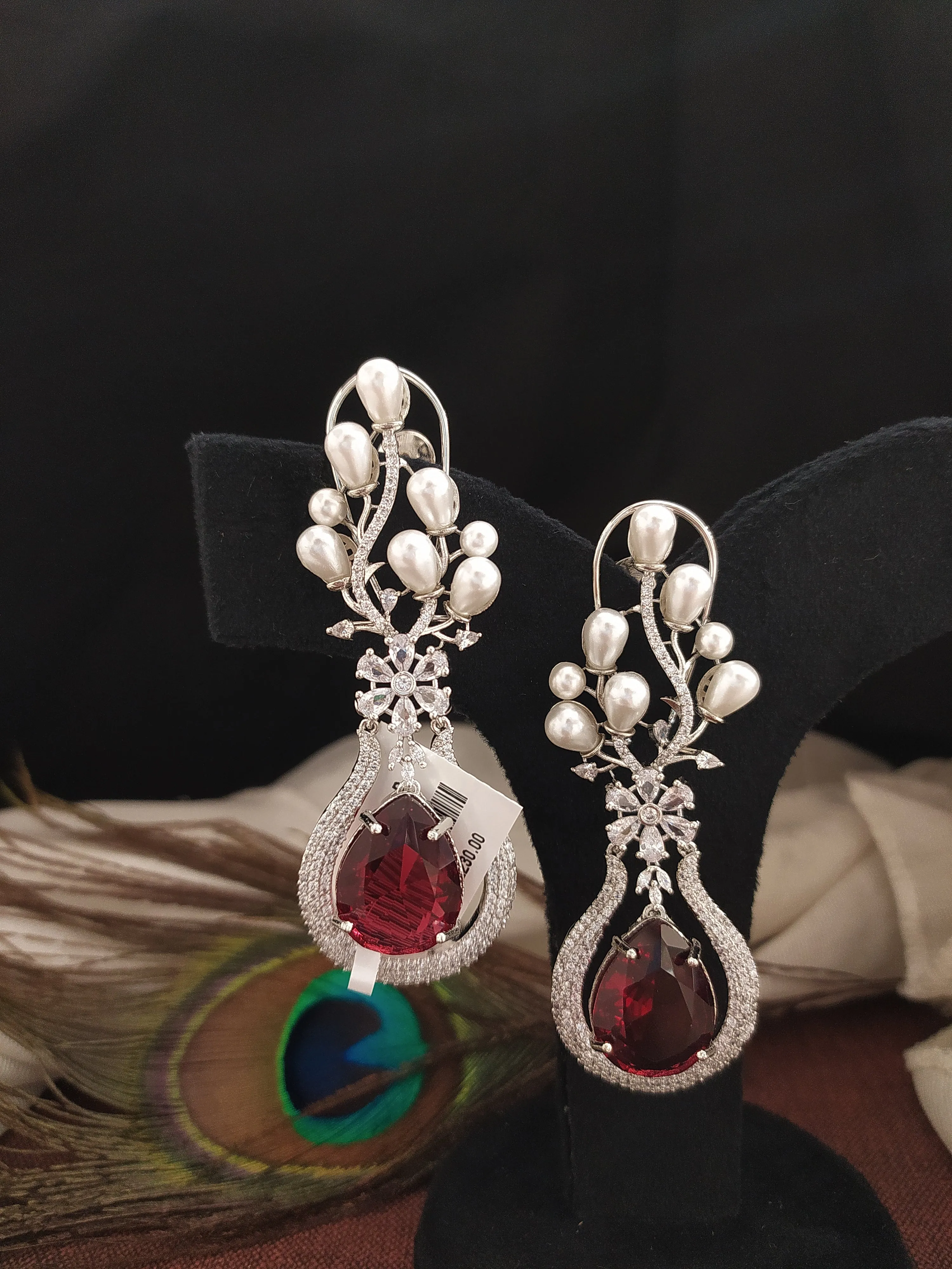 High-end Beautiful American Diamond & Pearl Dangling Earrings