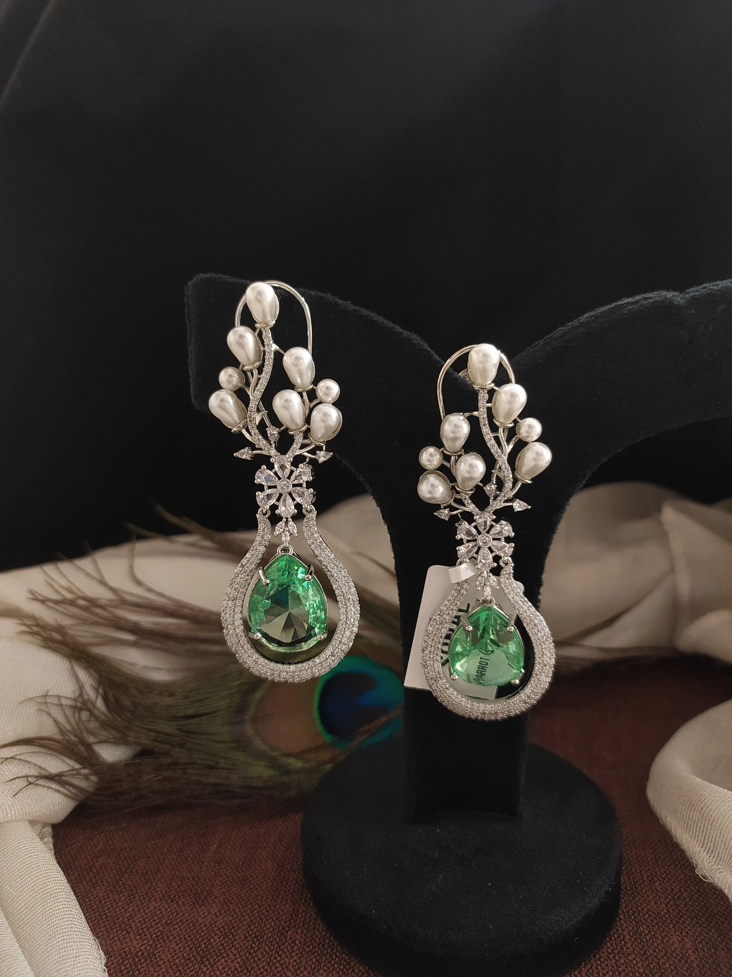 High-end Beautiful American Diamond & Pearl Dangling Earrings