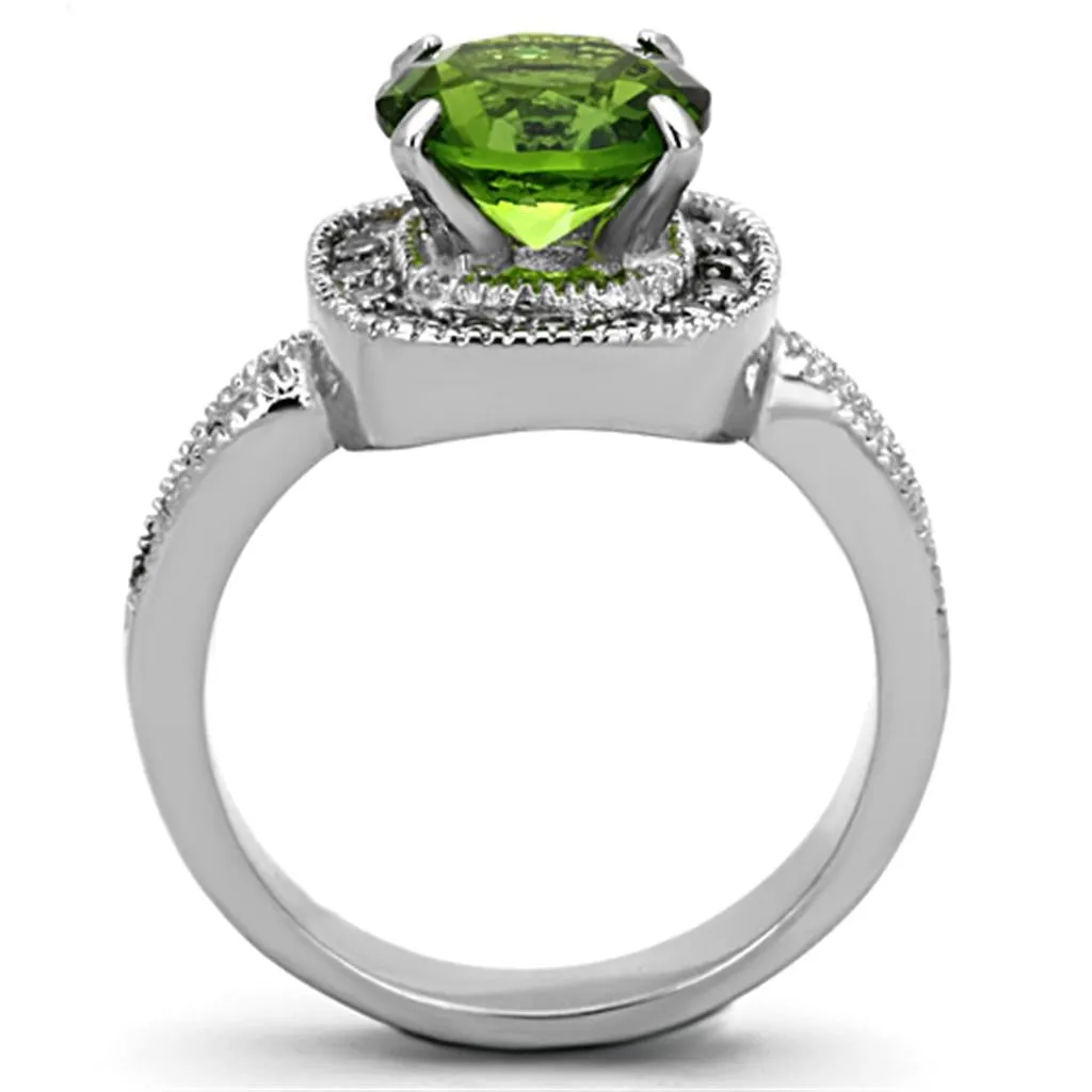 High polished (no plating) Stainless Steel Ring with Synthetic Synthetic Glass in Peridot for Women Style TK1227