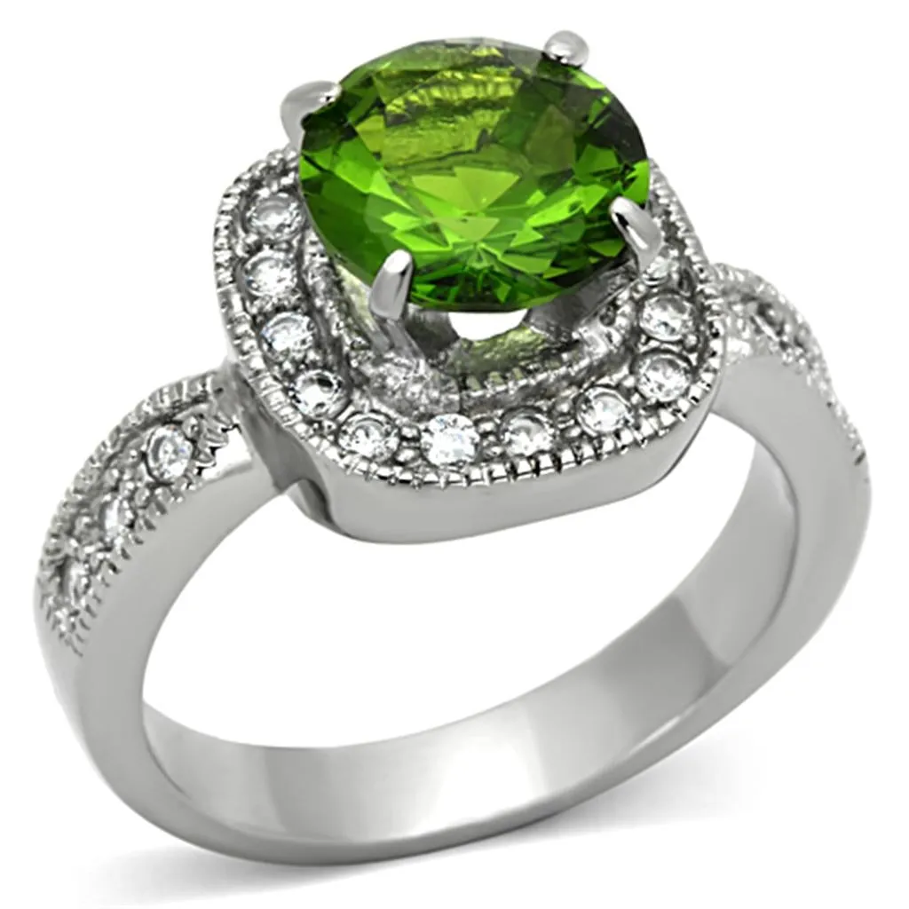 High polished (no plating) Stainless Steel Ring with Synthetic Synthetic Glass in Peridot for Women Style TK1227