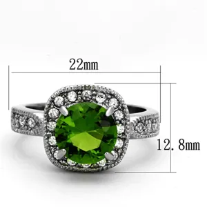 High polished (no plating) Stainless Steel Ring with Synthetic Synthetic Glass in Peridot for Women Style TK1227