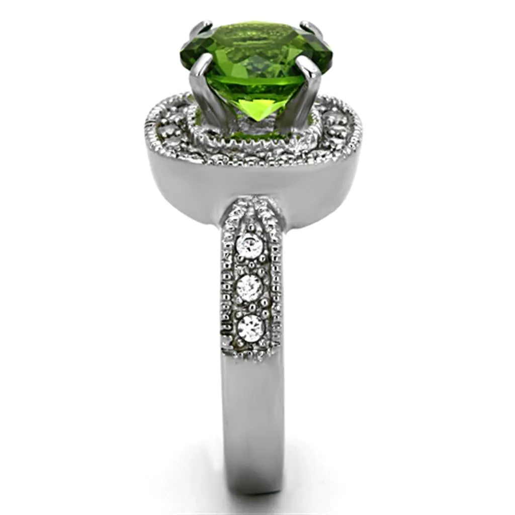 High polished (no plating) Stainless Steel Ring with Synthetic Synthetic Glass in Peridot for Women Style TK1227