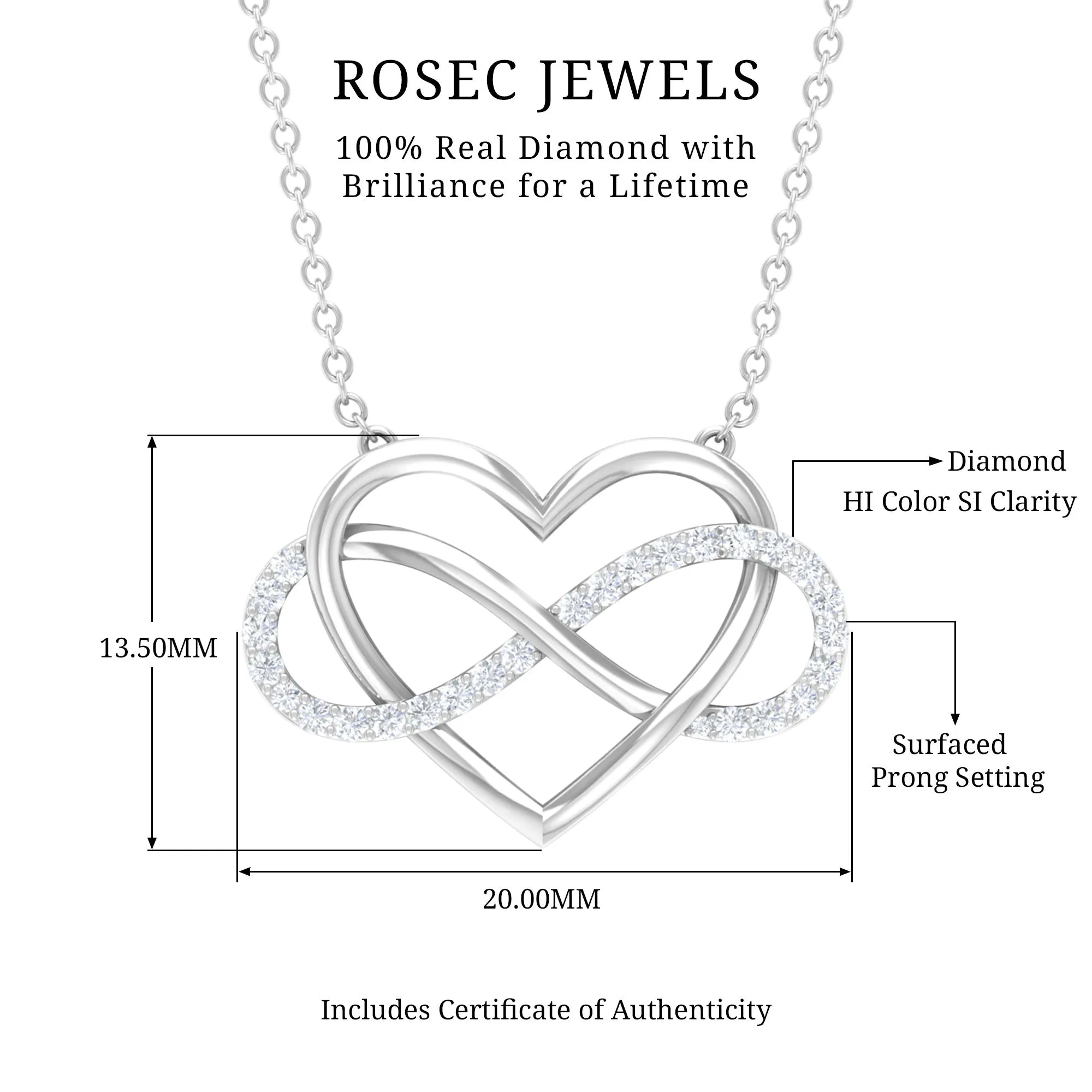 Infinity and Heart Pendant Necklace with Diamond