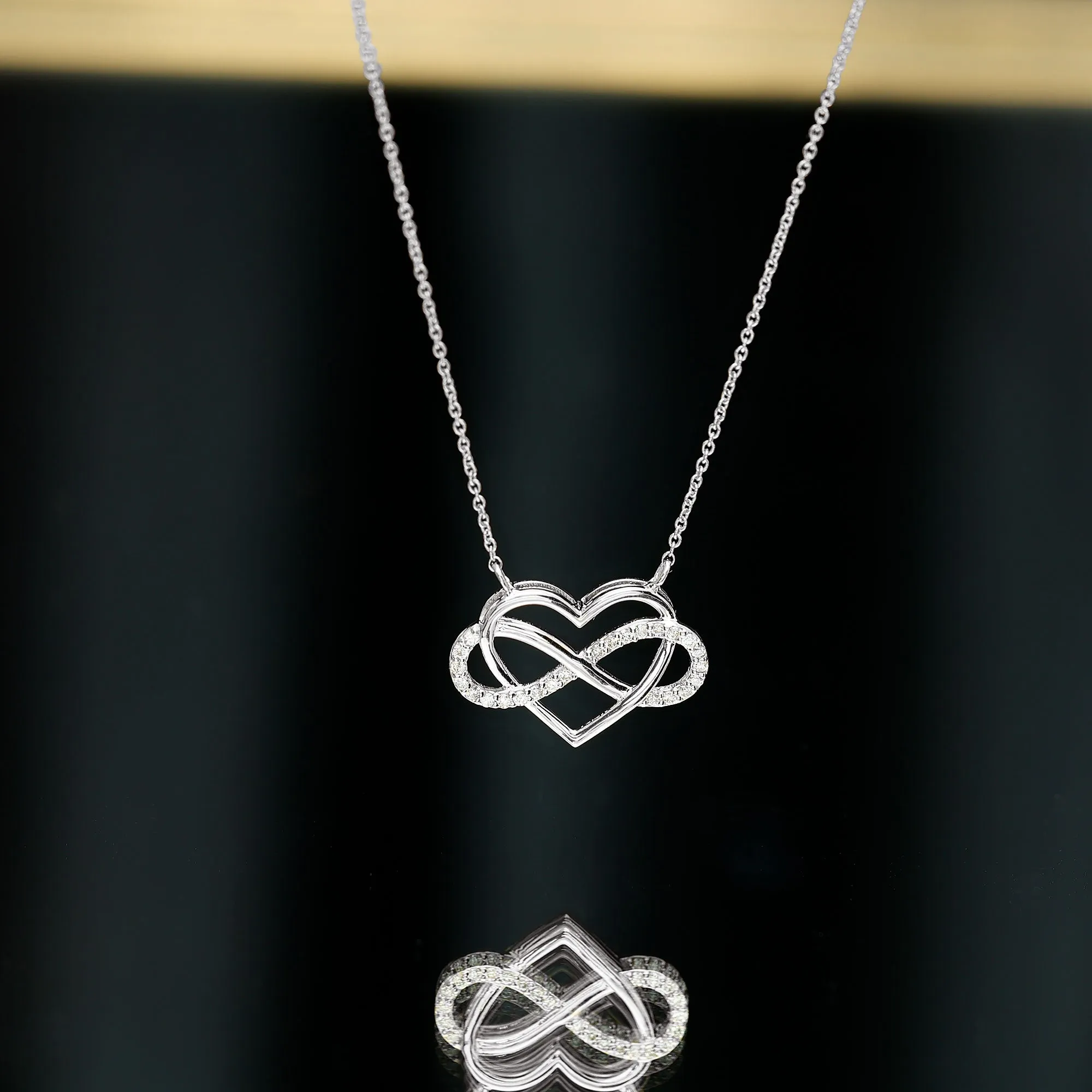 Infinity and Heart Pendant Necklace with Diamond