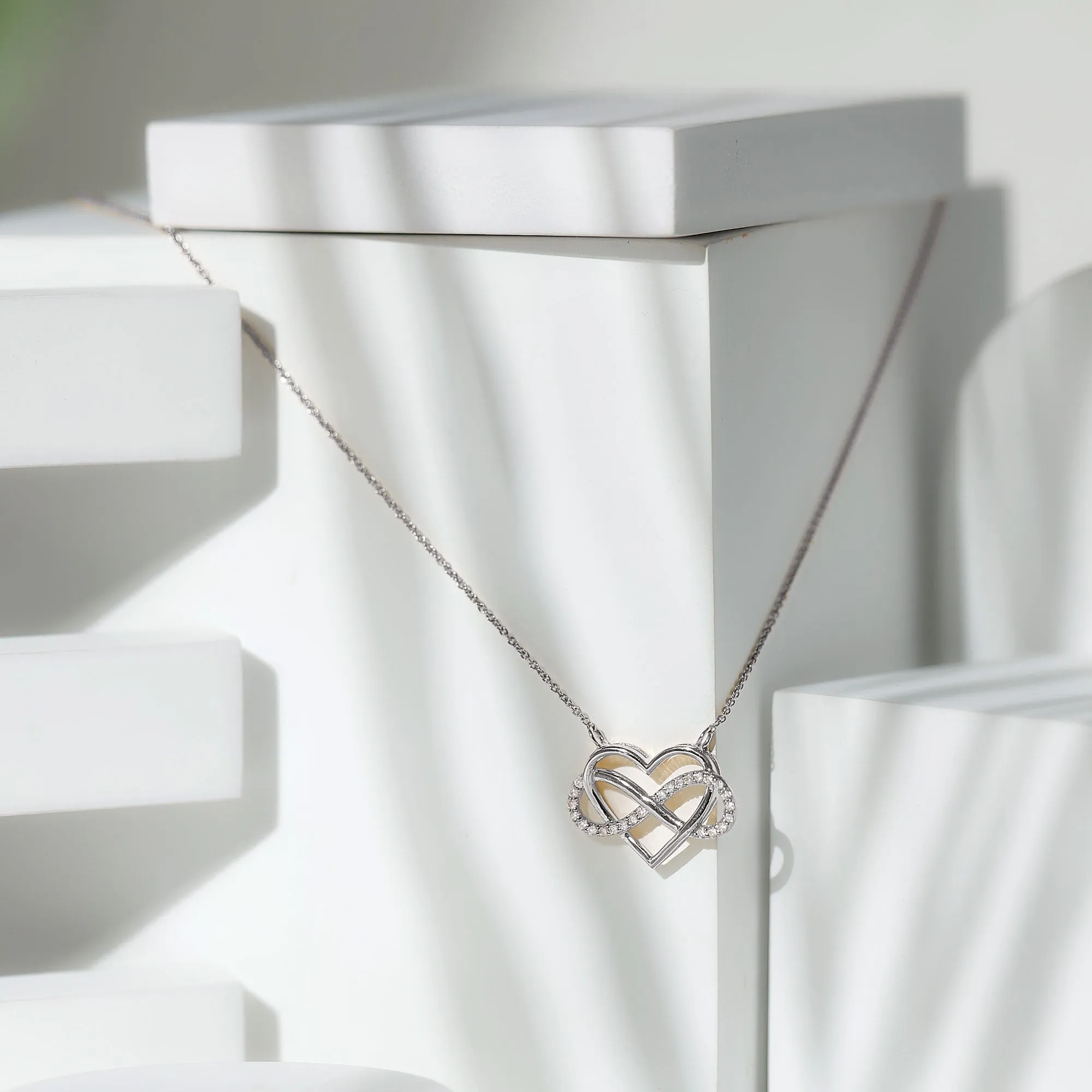 Infinity and Heart Pendant Necklace with Diamond