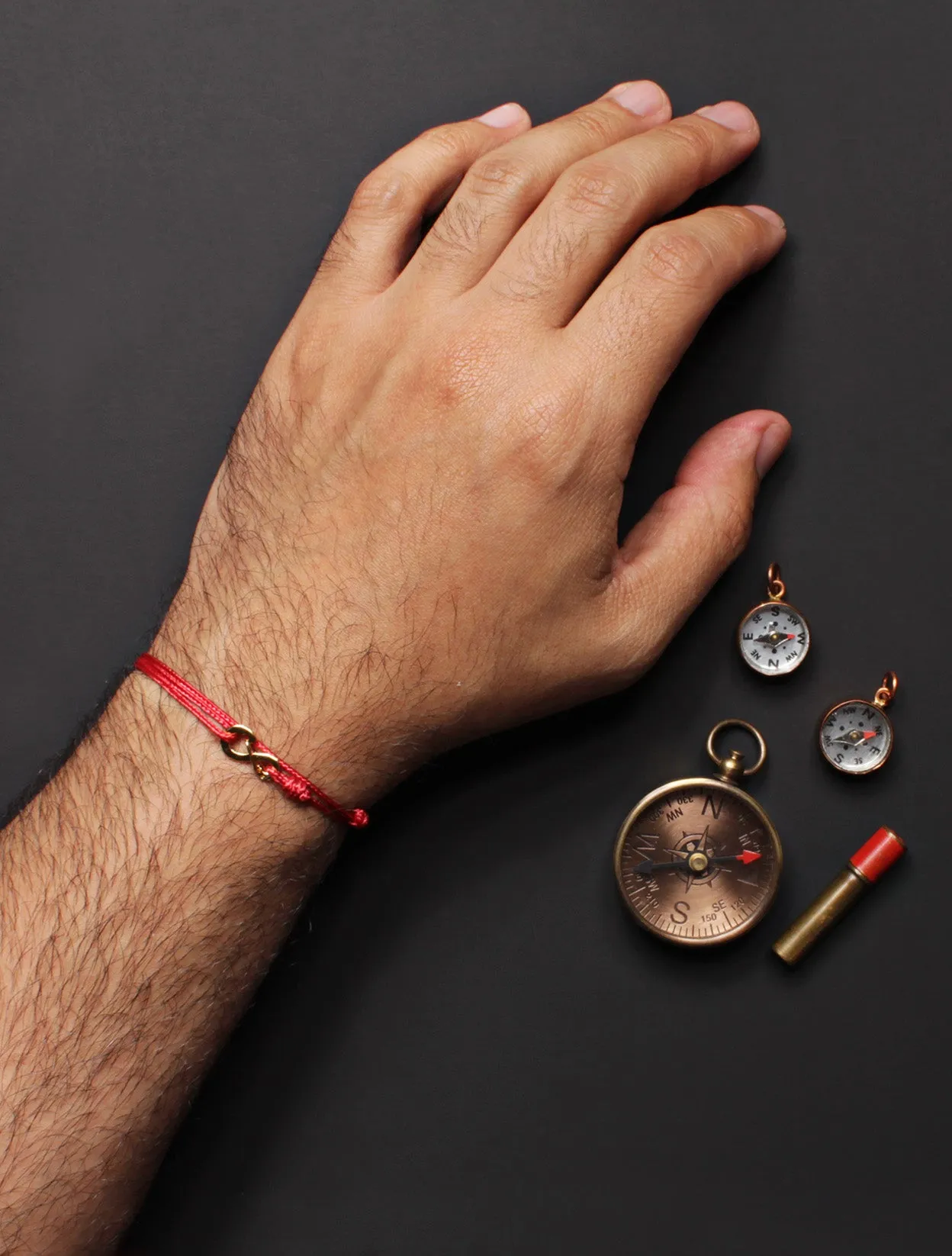 Infinity Bracelet - Red cord men's bracelet with silver clasp