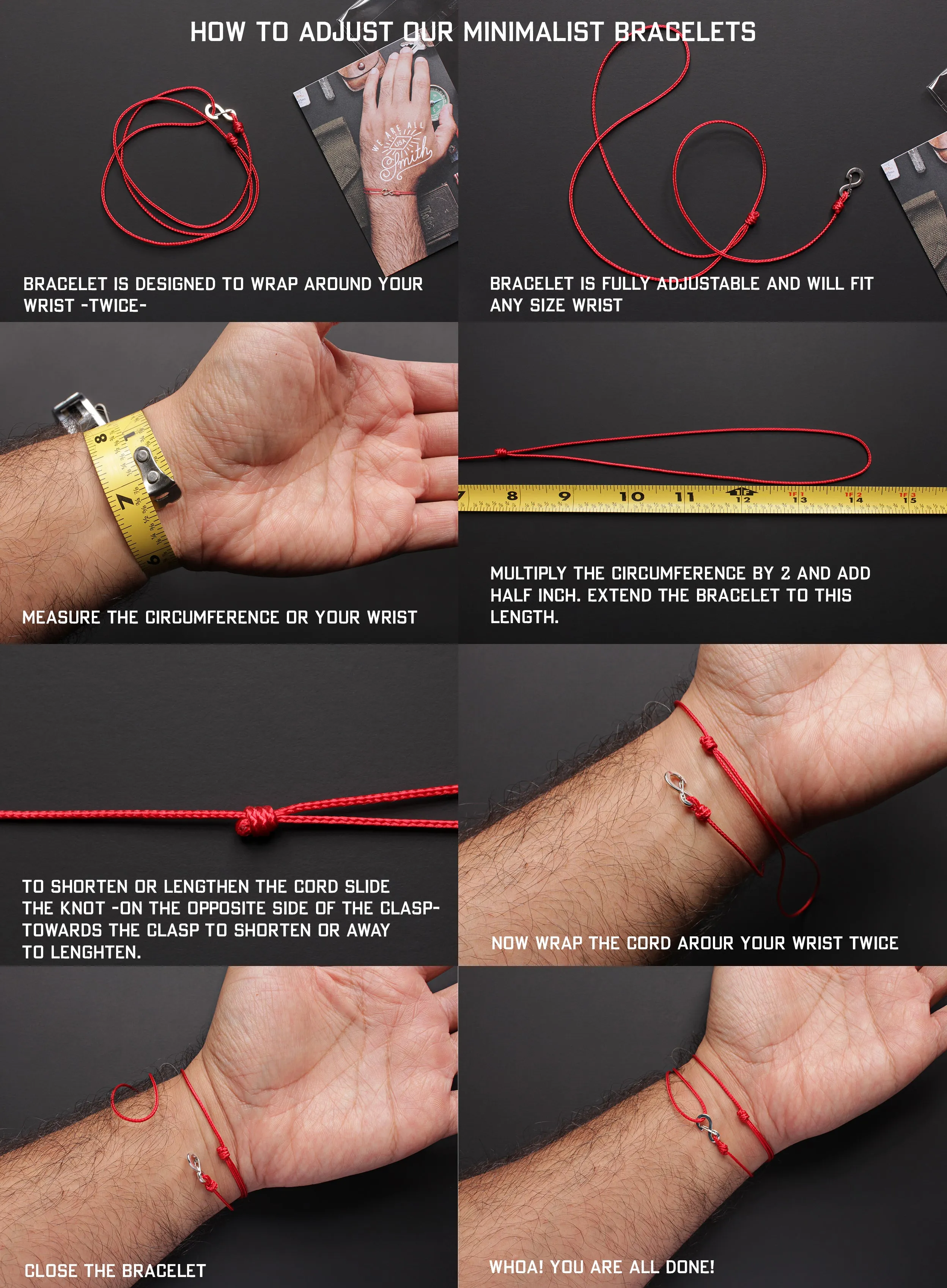 Infinity Bracelet - Red cord men's bracelet with silver clasp