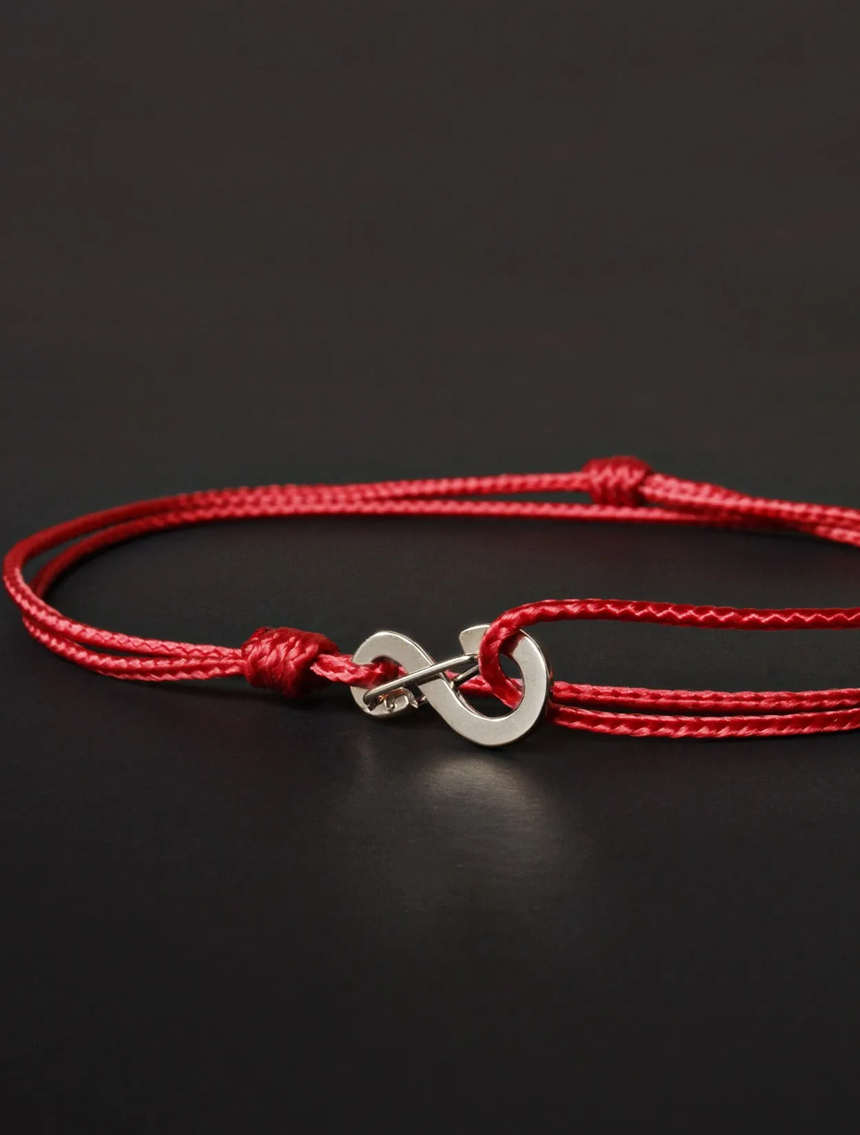 Infinity Bracelet - Red cord men's bracelet with silver clasp