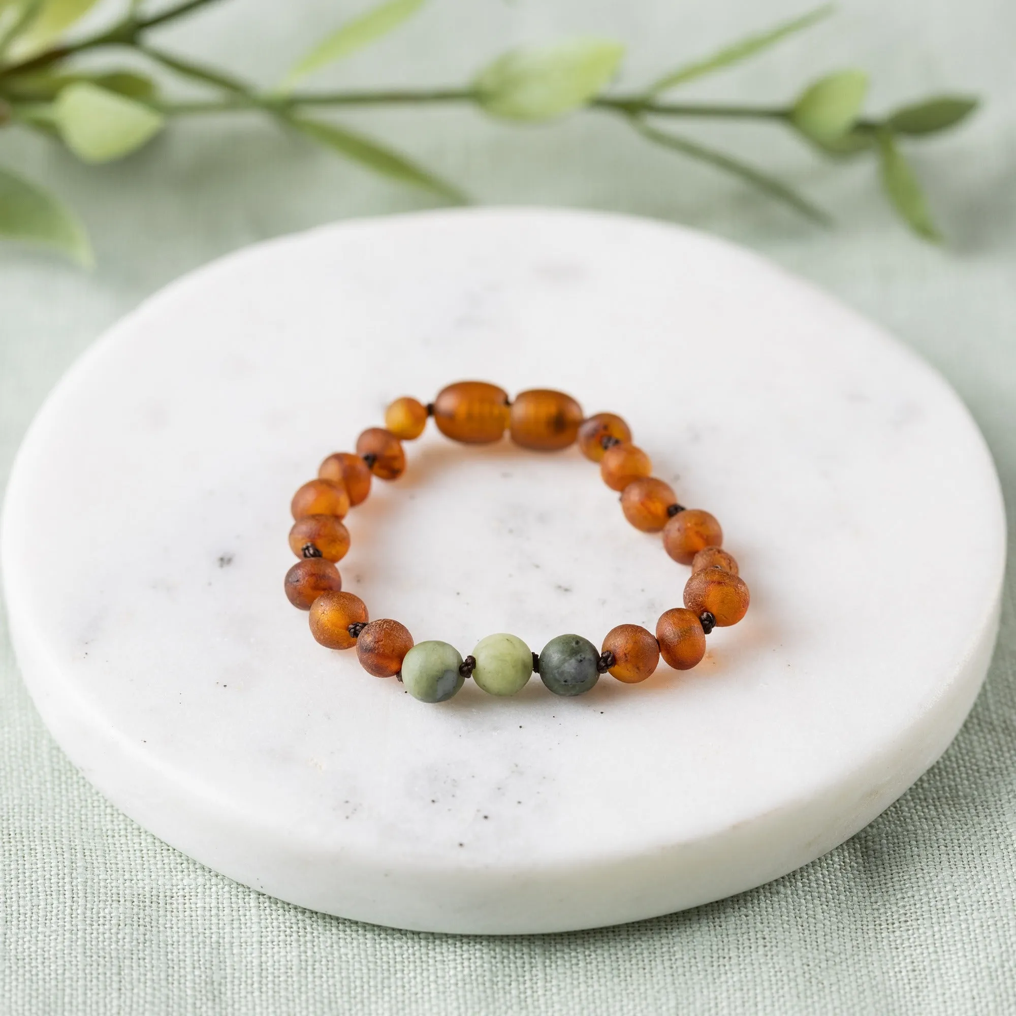 Kids | Green Jade   Raw Cognac Amber Bracelet