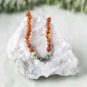 Kids | Green Jade   Raw Cognac Amber Necklace
