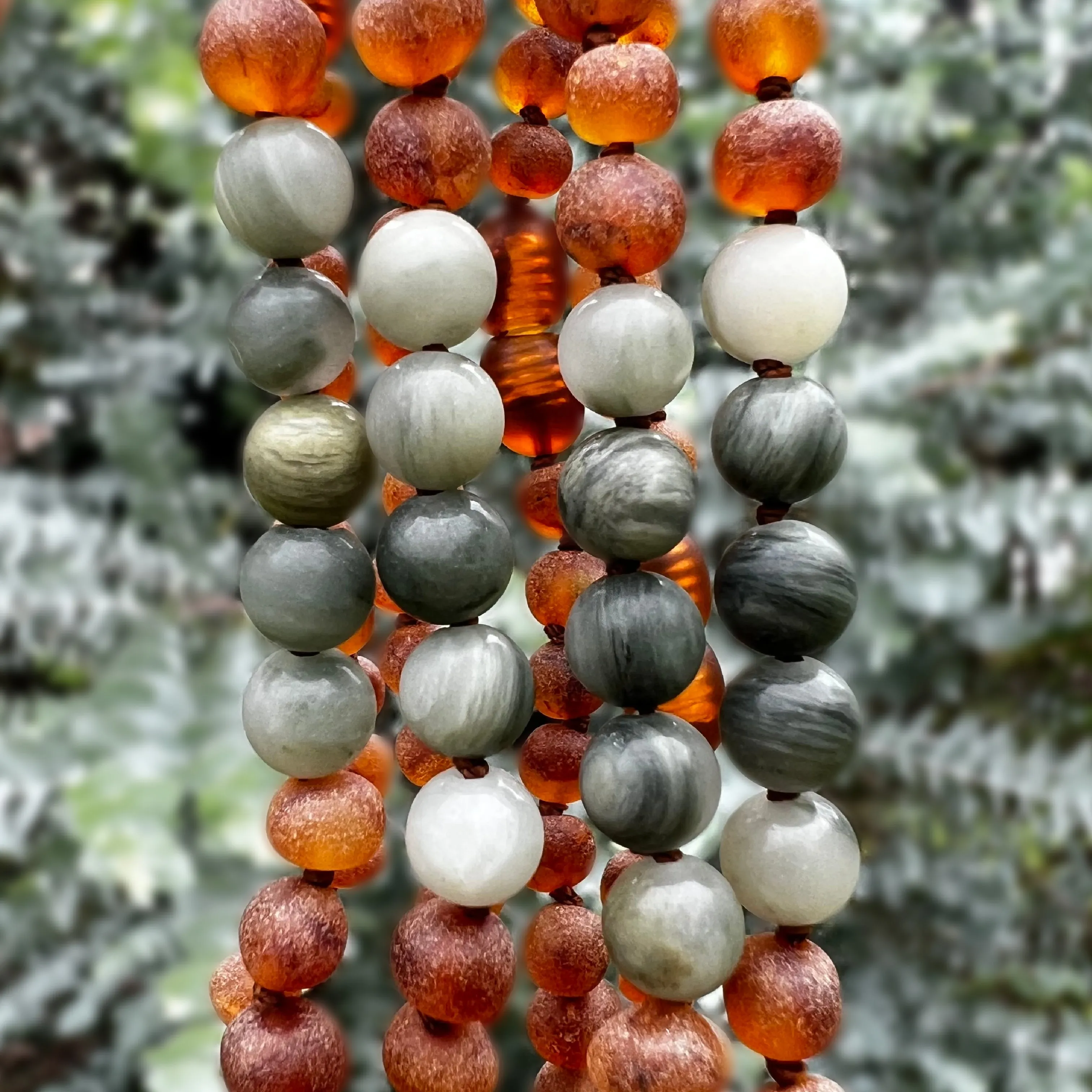 Kids | Green Jade   Raw Cognac Amber Necklace