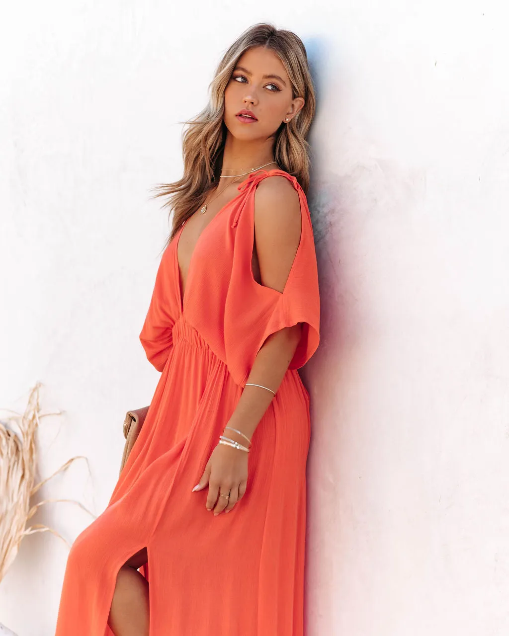 Korrine Cold Shoulder Maxi Dress - Coral