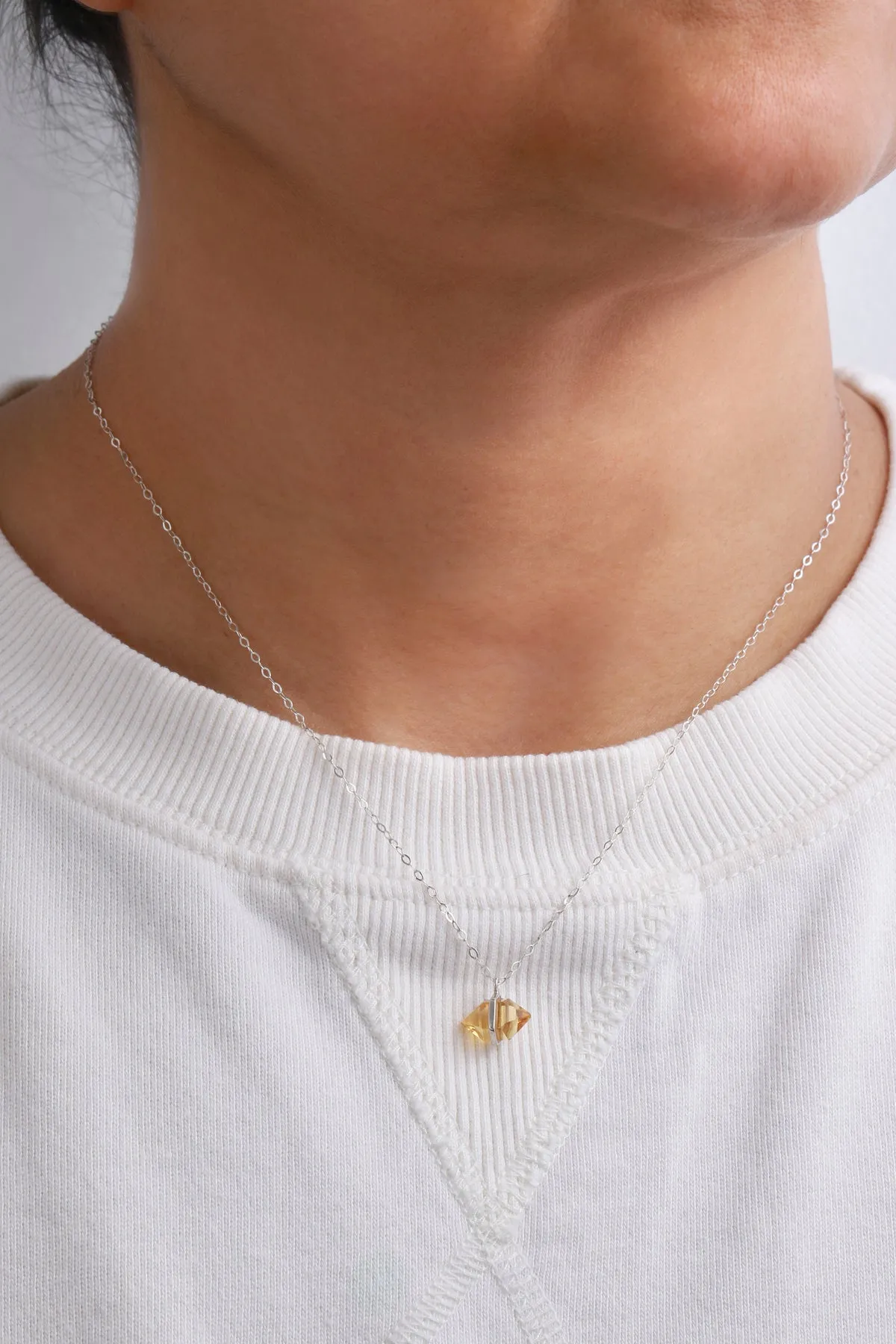 Large Bezel Wrapped Herkimer cut Citrine Necklace