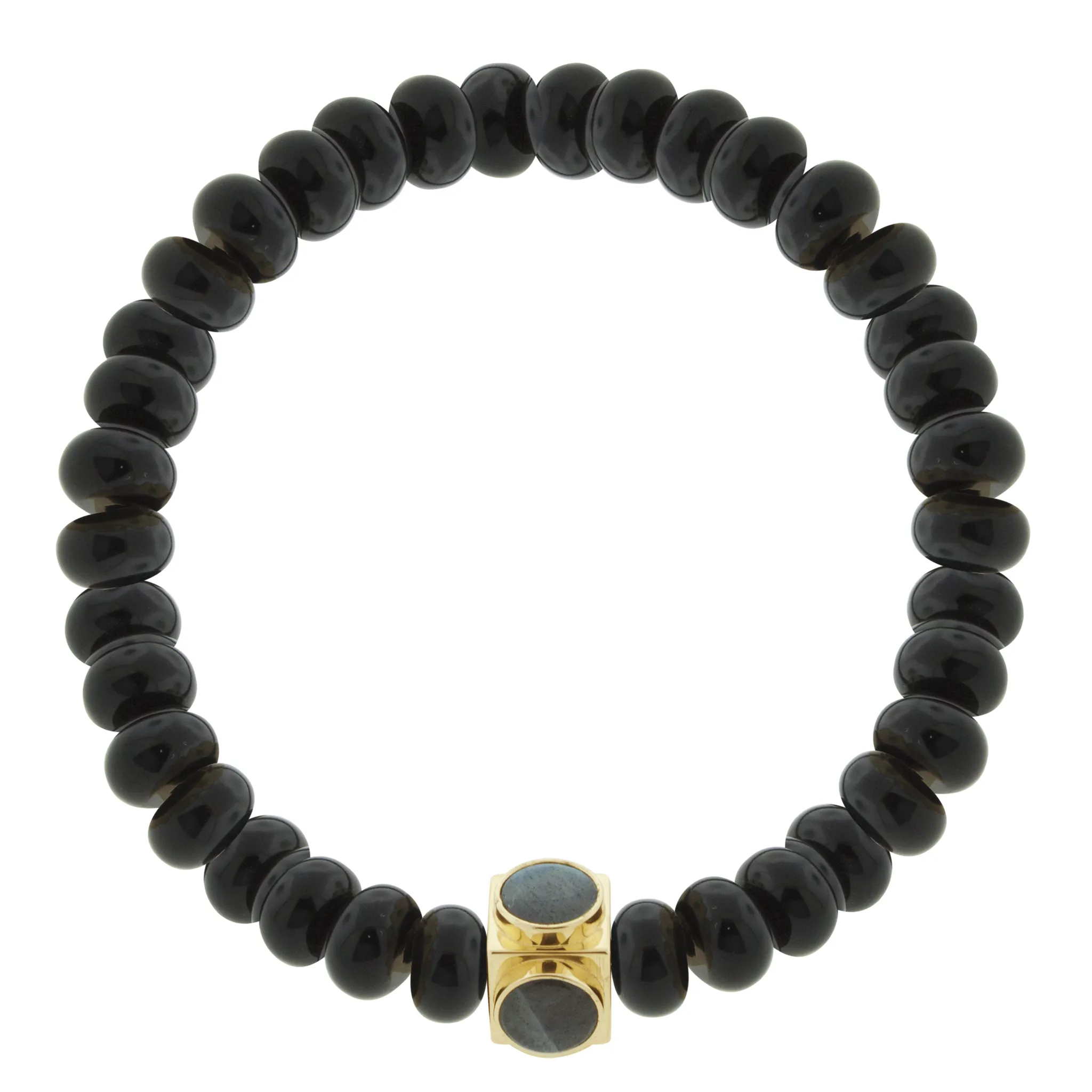 Large Gold & Labradorite Lego Cube on Onyx Beaded Bracelet