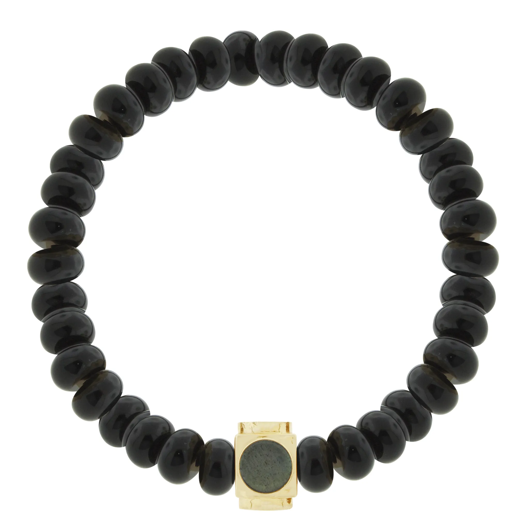 Large Gold & Labradorite Lego Cube on Onyx Beaded Bracelet