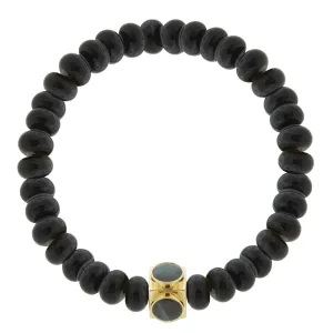 Large Gold & Labradorite Lego Cube on Onyx Beaded Bracelet