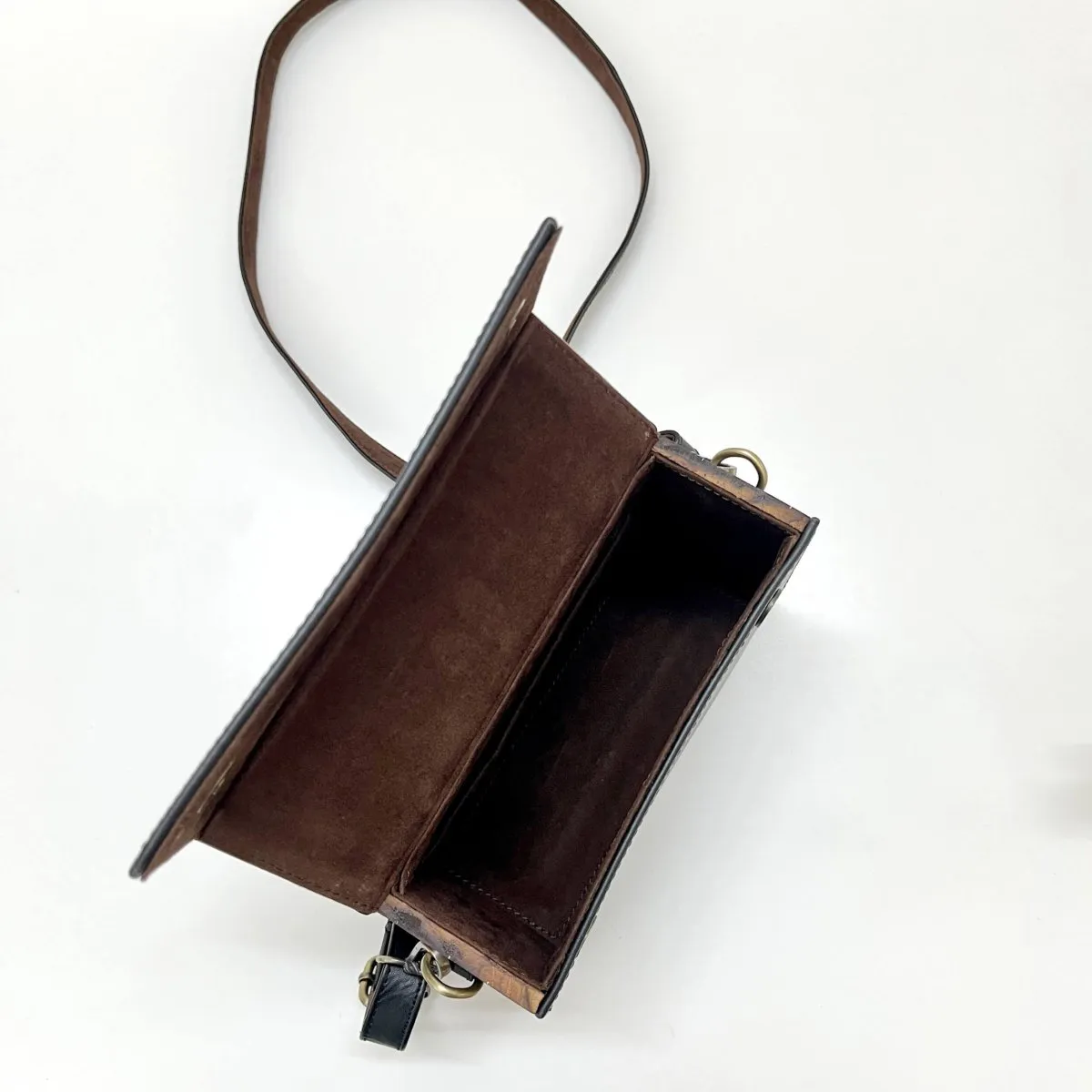 Leather & Wood Brass Scallop Sling Bag