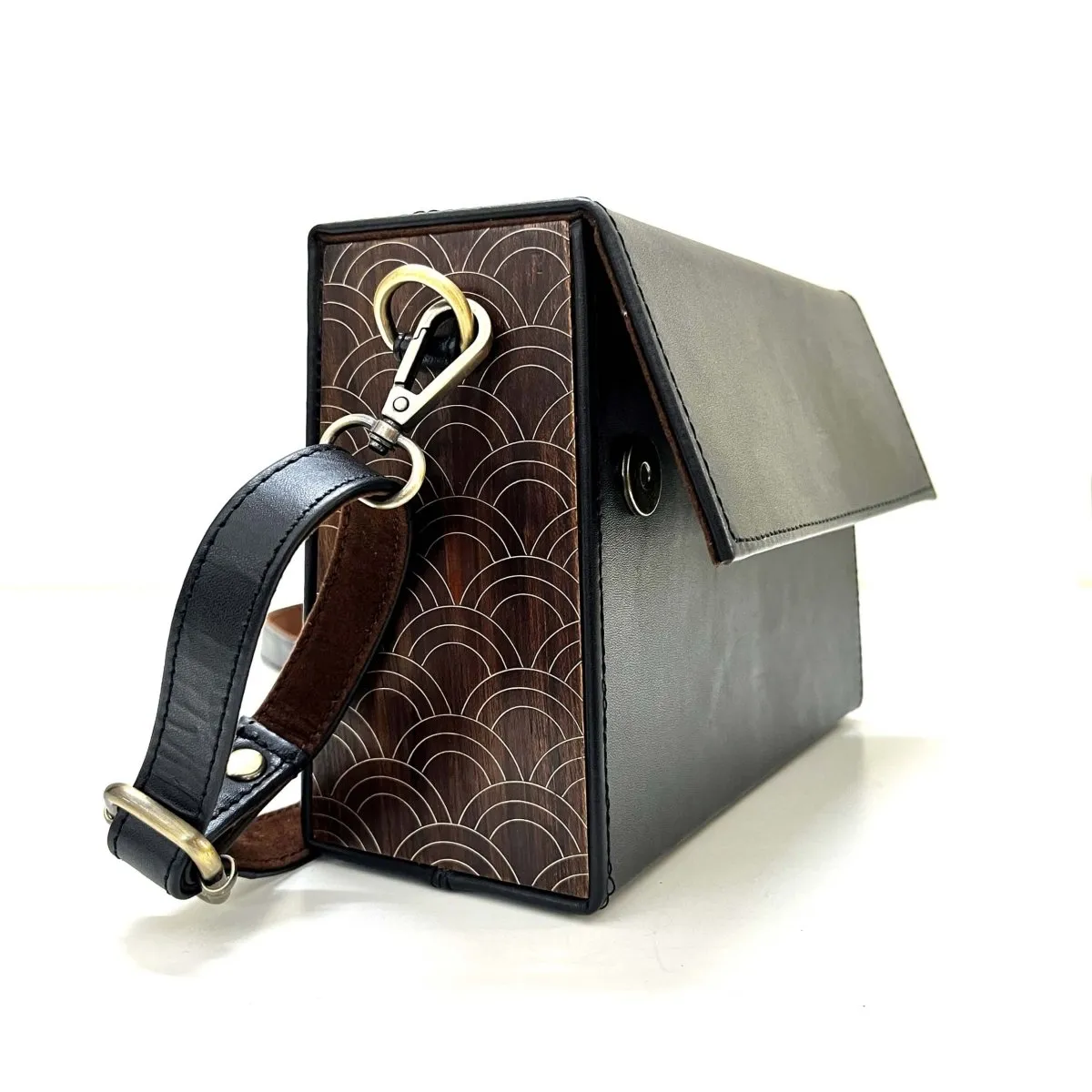 Leather & Wood Brass Scallop Sling Bag