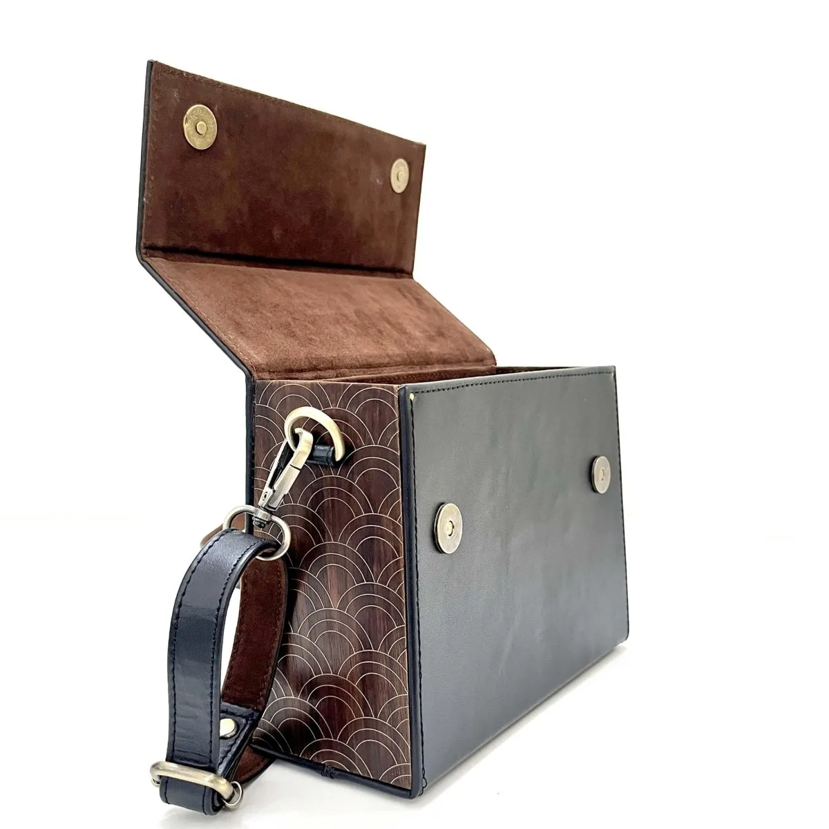 Leather & Wood Brass Scallop Sling Bag