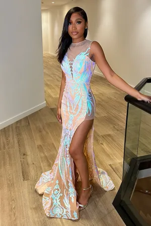 Luxurious Jewel Mermaid Straps Appliques Prom Dress With Split | Ballbellas