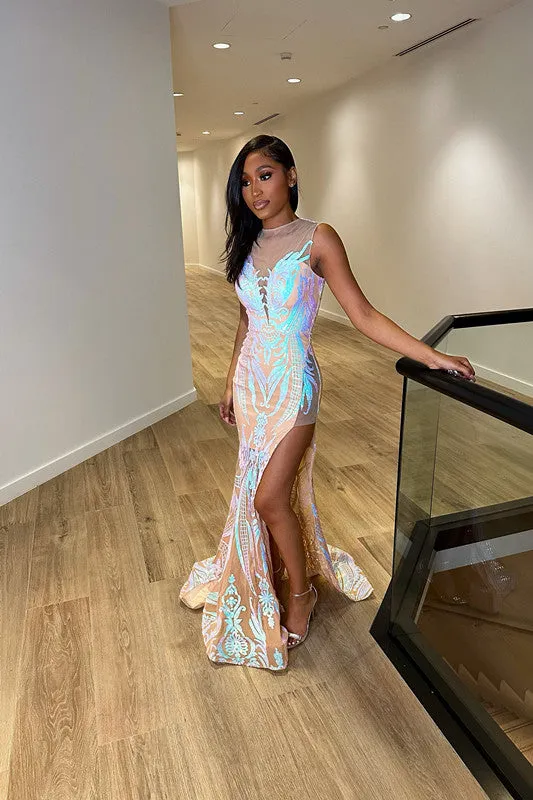 Luxurious Jewel Mermaid Straps Appliques Prom Dress With Split | Ballbellas