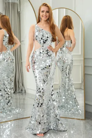 Luxurious Sparkly Mermaid One Shoulder Mirror Prom Dress