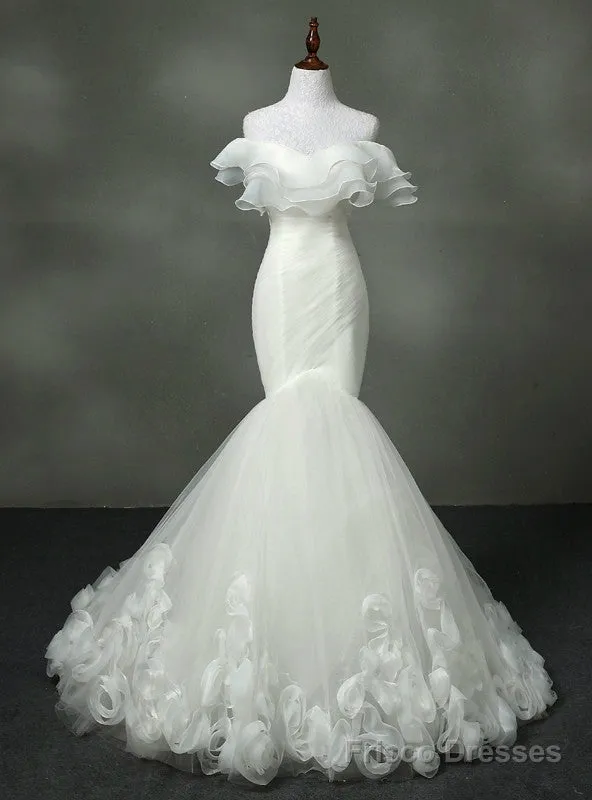 Luxurious Strapless Wedding Dress Mermaid Real Photo Tulle With Ruffles
