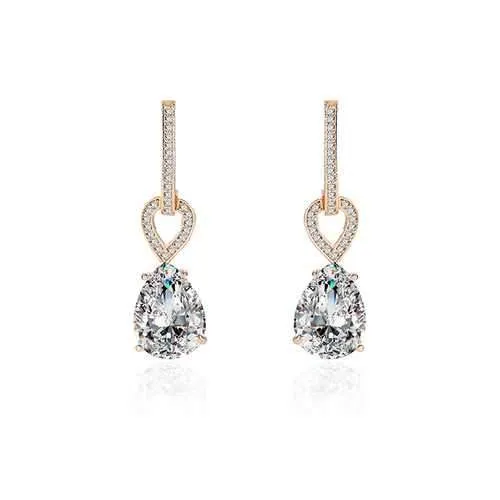 Luxury Earrings 24K Gold and Platinum Plated Water Drop Gemstone Pendant Elegant Heart Ear Stud Gift