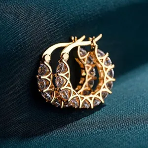 MAC163 Fully embellished zircon flower-shaped U-shaped earrings