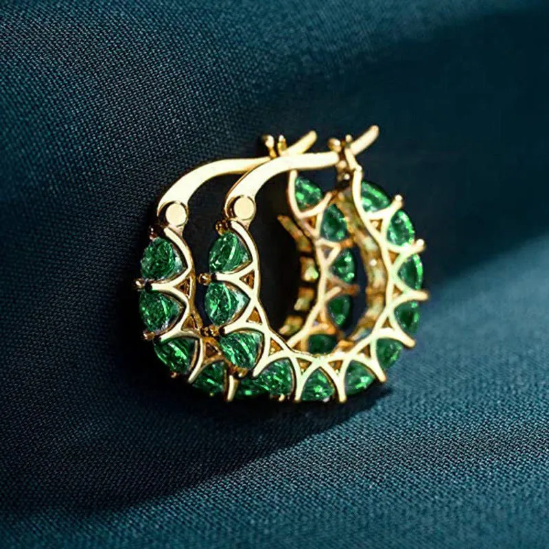 MAC163 Fully embellished zircon flower-shaped U-shaped earrings