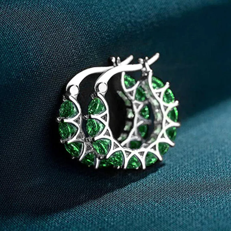MAC163 Fully embellished zircon flower-shaped U-shaped earrings