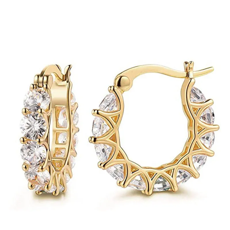 MAC163 Fully embellished zircon flower-shaped U-shaped earrings