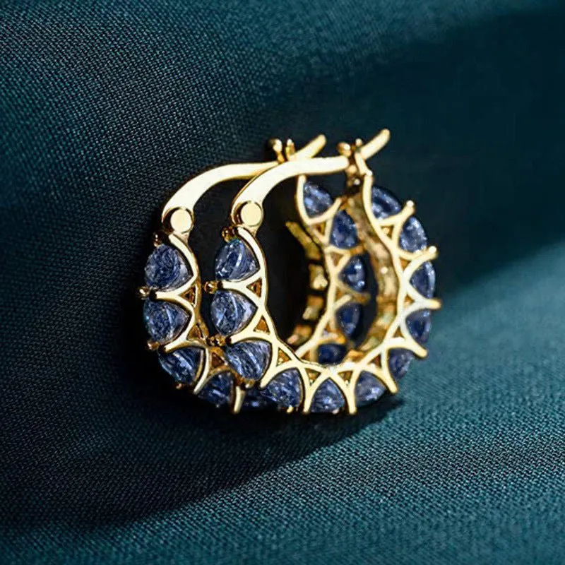 MAC163 Fully embellished zircon flower-shaped U-shaped earrings