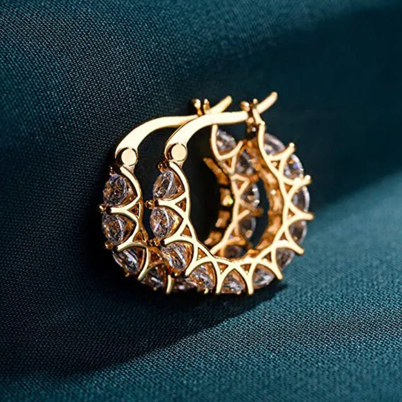 MAC163 Fully embellished zircon flower-shaped U-shaped earrings