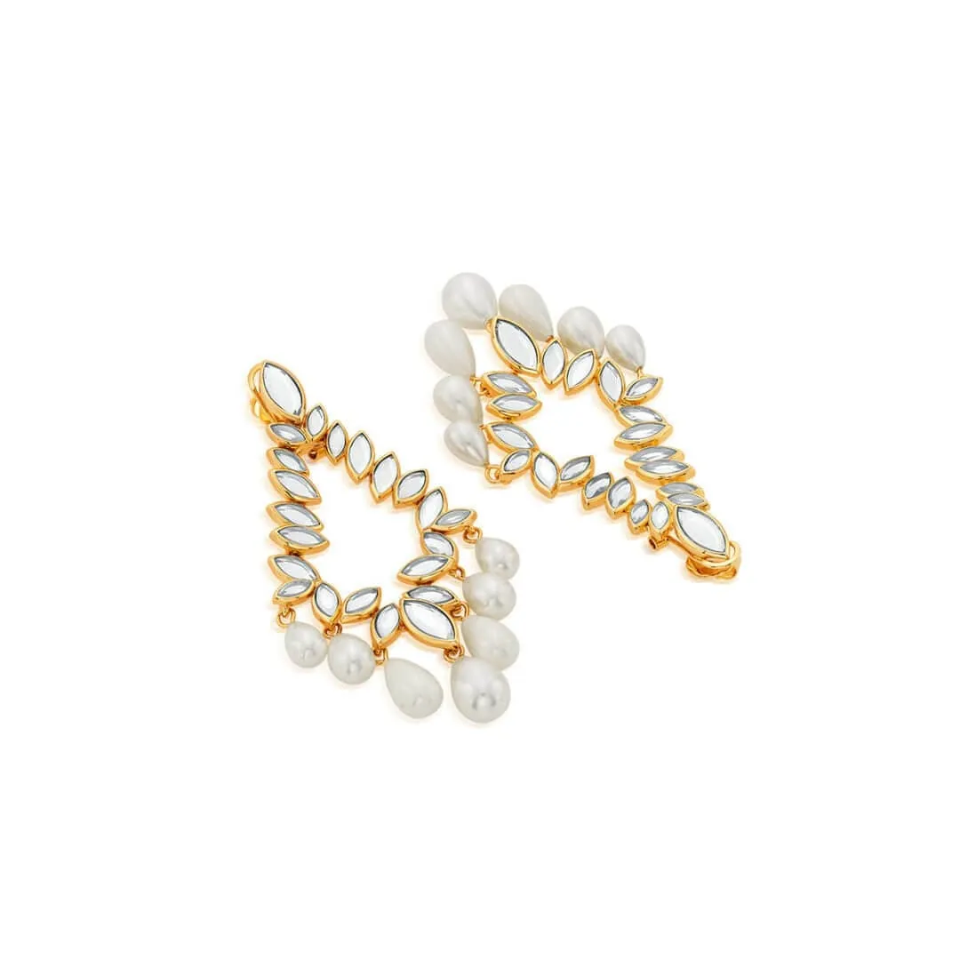 Marquise Mirror Pearl Chandelier Earrings