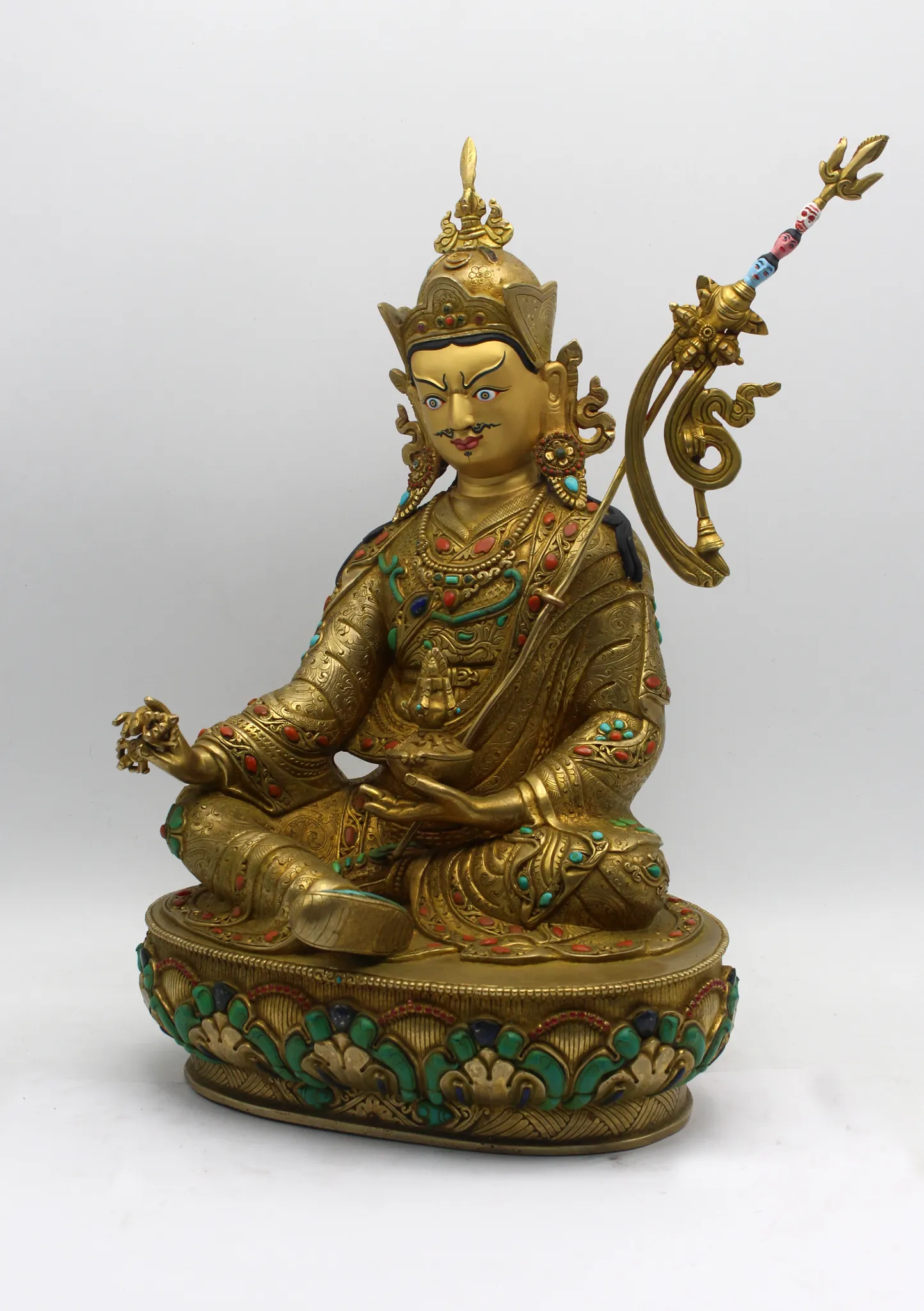 Masterpiece 24 K Gold Stone Inlaid Guru Padmasambhava Statue