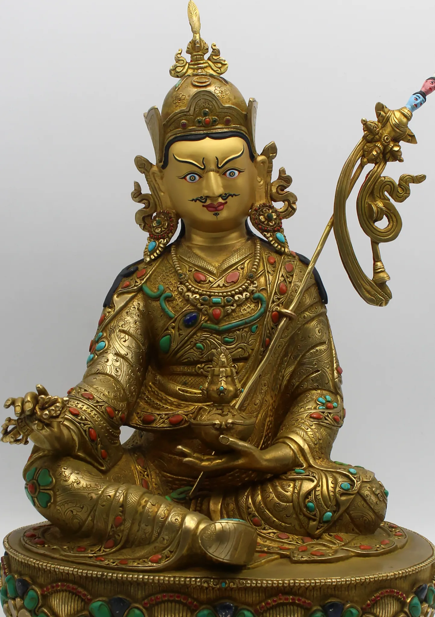 Masterpiece 24 K Gold Stone Inlaid Guru Padmasambhava Statue