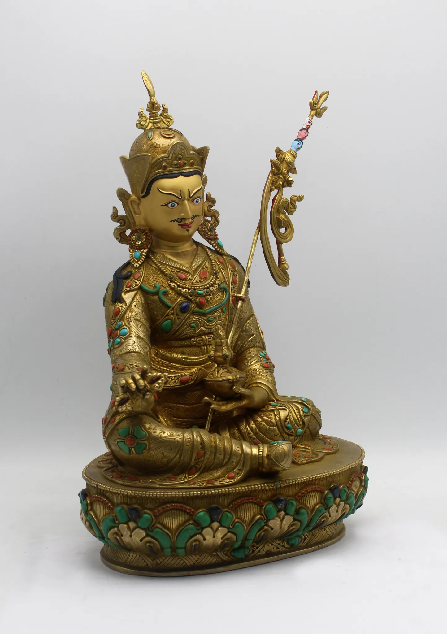 Masterpiece 24 K Gold Stone Inlaid Guru Padmasambhava Statue