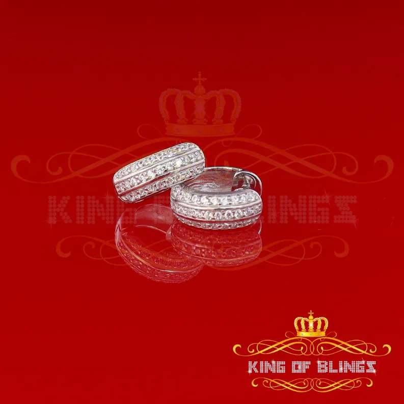 Men's hip hop white Gold 925 Sterling Silver Iced 3 row Huggie Hoop Earrings