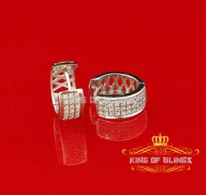 Men's hip hop white Gold 925 Sterling Silver Iced 3 row Huggie Hoop Earrings