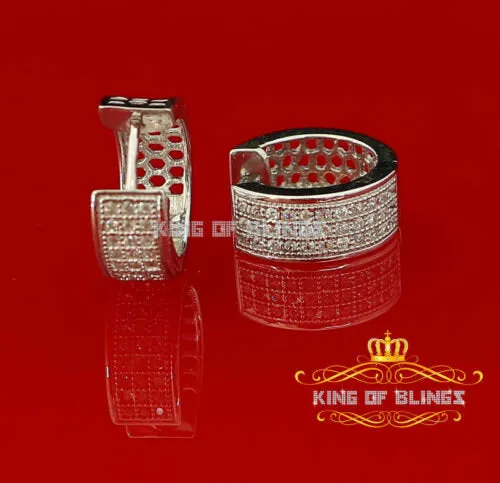 Men's hip hop white Gold 925 Sterling Silver Iced 3 row Huggie Hoop Earrings