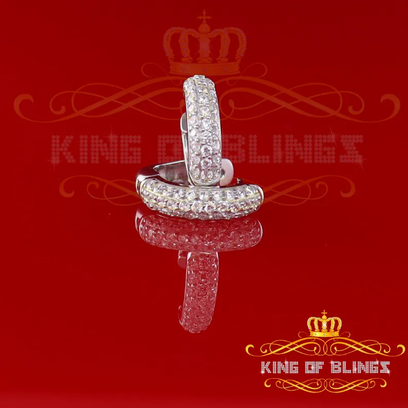 Men's hip hop white Gold 925 Sterling Silver Iced 3 row Huggie Hoop Earrings