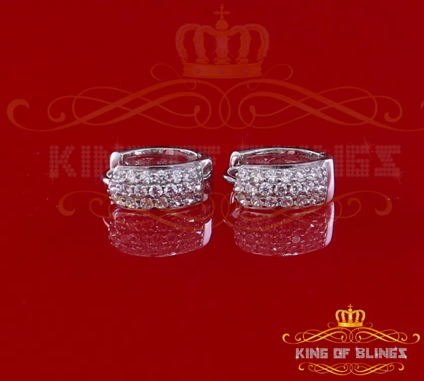 Men's hip hop white Gold 925 Sterling Silver Iced 3 row Huggie Hoop Earrings