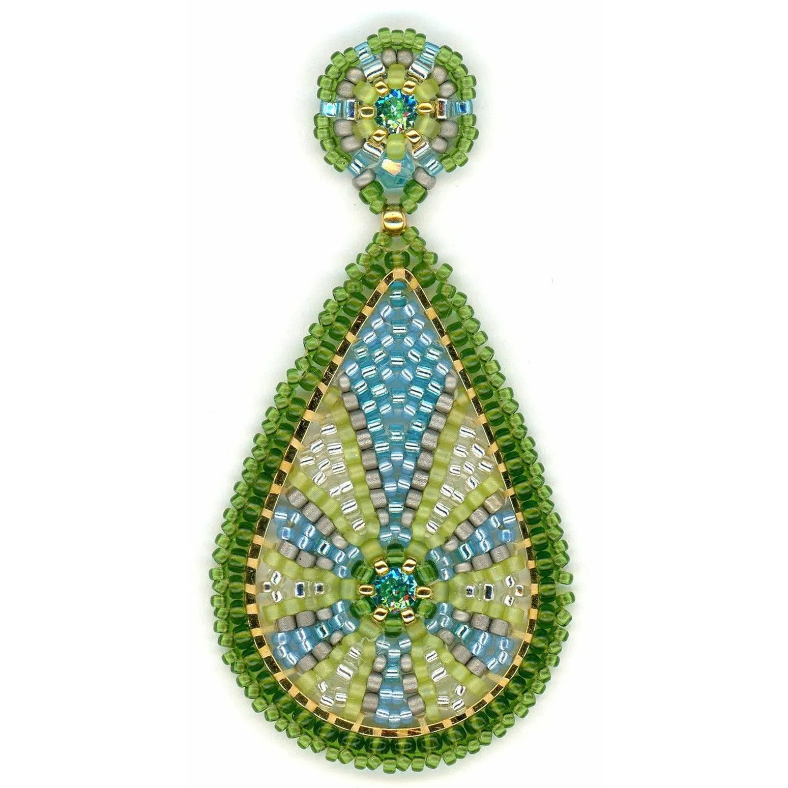 MIGUEL ASES  Caribbean Turquoise & Lime Teardrop Post Earring -2.4"