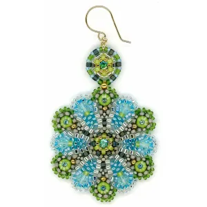 MIGUEL ASES  " SOBE" Turquoise & Lime Scalloped Floral Earrings- 2.9"