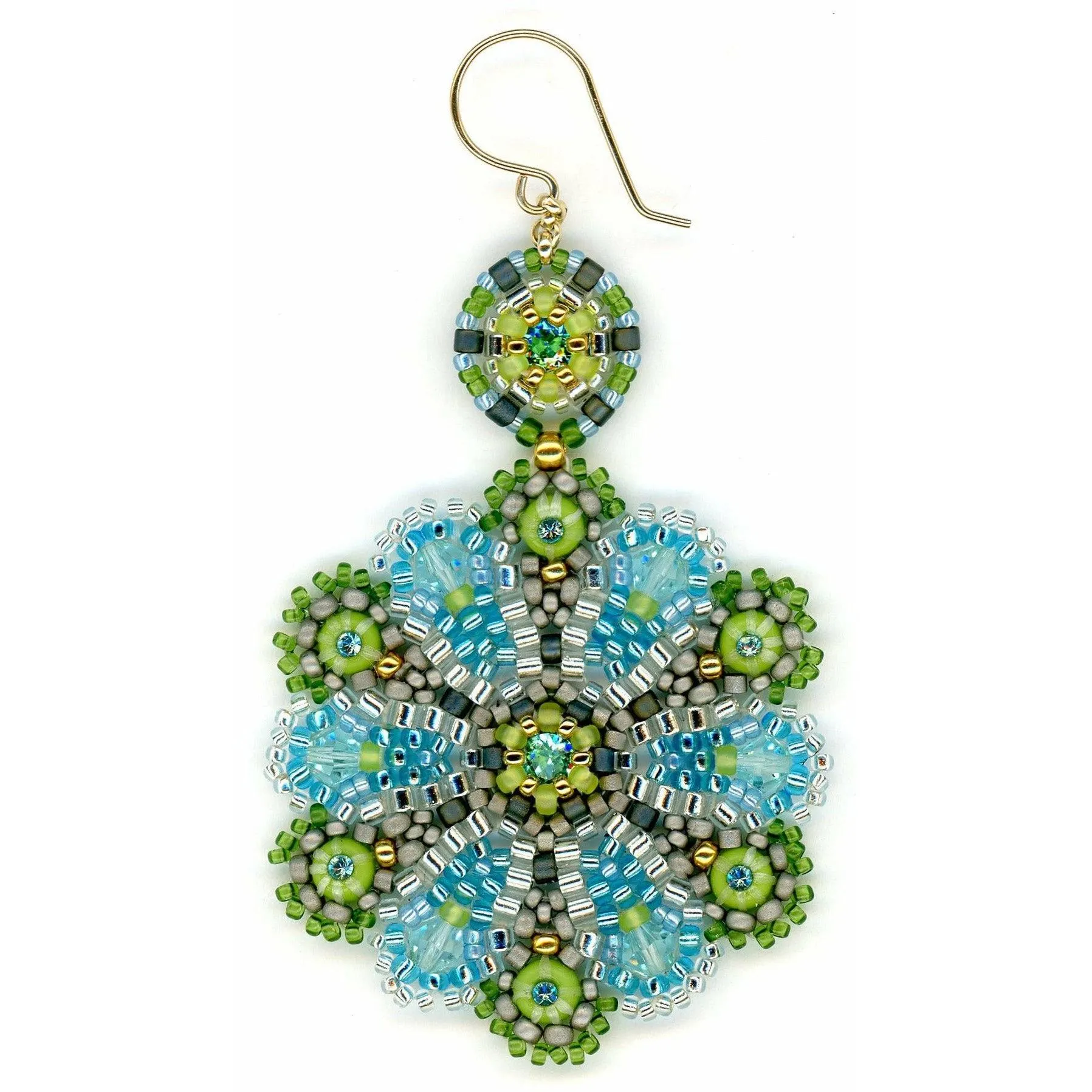 MIGUEL ASES  " SOBE" Turquoise & Lime Scalloped Floral Earrings- 2.9"
